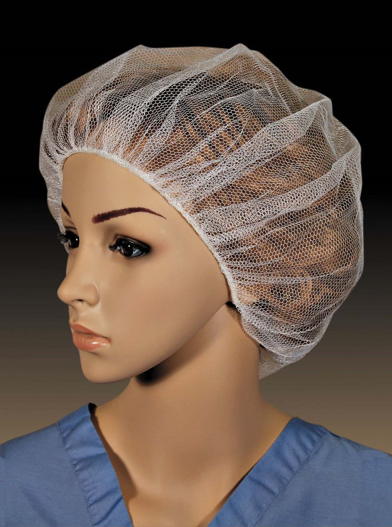 8" Polyester White Honeycomb Hairnet 100 Count Packs - 10 Per Case.