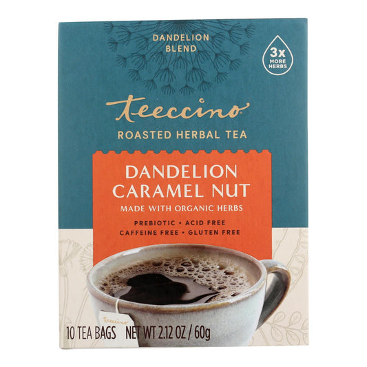 Teeccino Organic Herbal Coffee - Dandelion Caramel Nut - 10 Bags - Case of 6