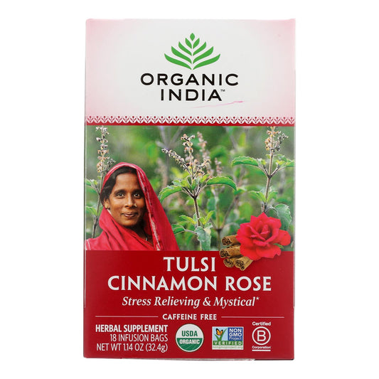 Organic India Tulsi Tea Cinnamon Rose - 18 Tea Bags - Case of 6