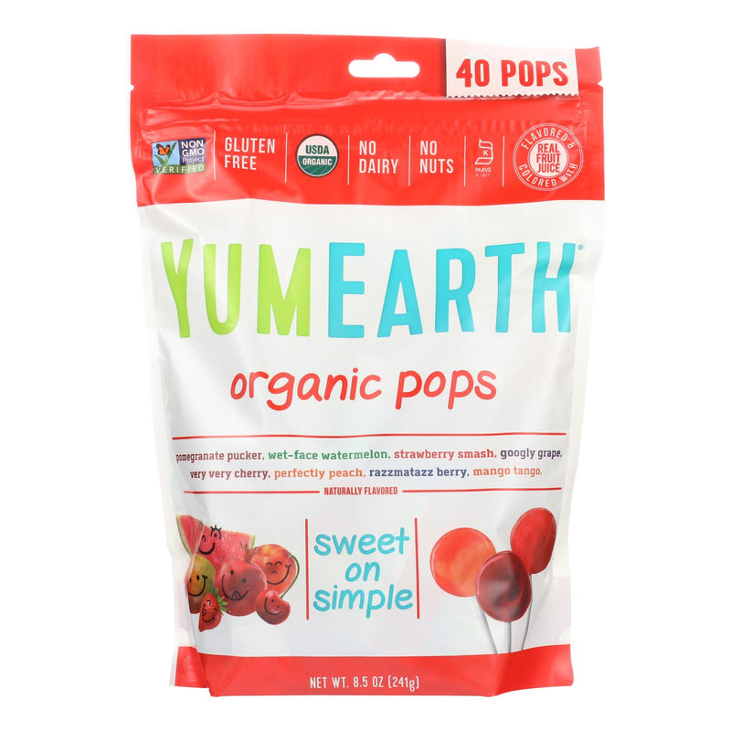 Yummy Earth Organics Lollipops - Organic Pops - 40 Plus - Assorted - 8.5 Ounce - Case of 12