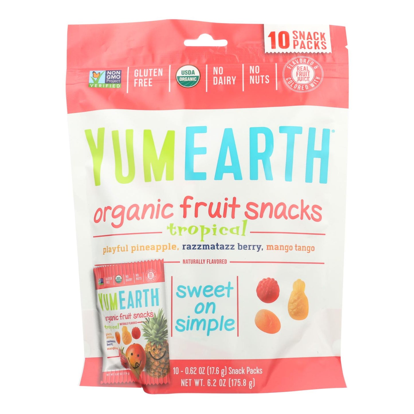 Yummyearth Organic Tropical Fruit Snacks - Case of 12 - 6.2 Ounce