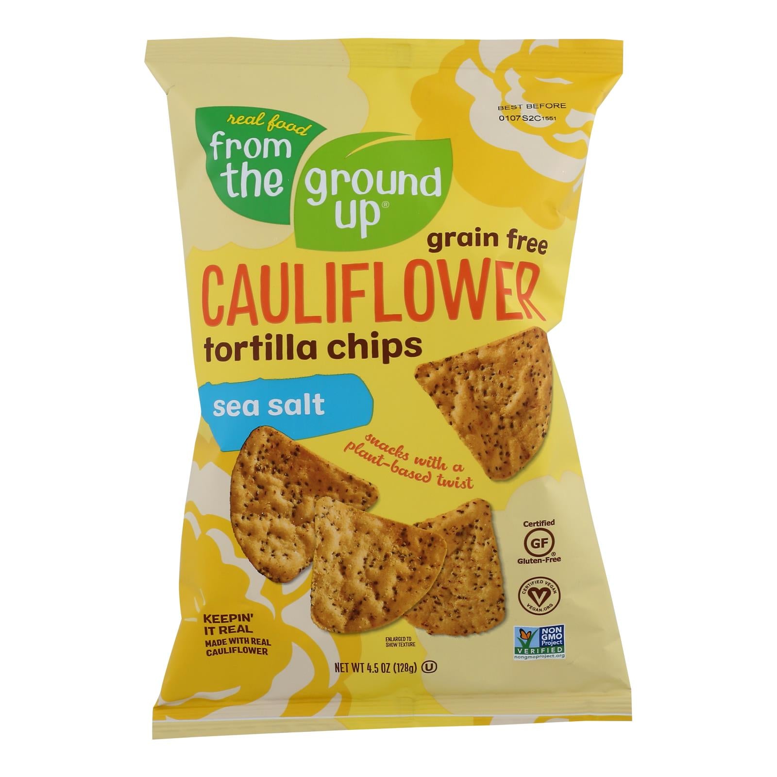 From The Ground Up - Tort Chips Clflwr Sea Salt - Case of 12 - 4.5 Ounce
