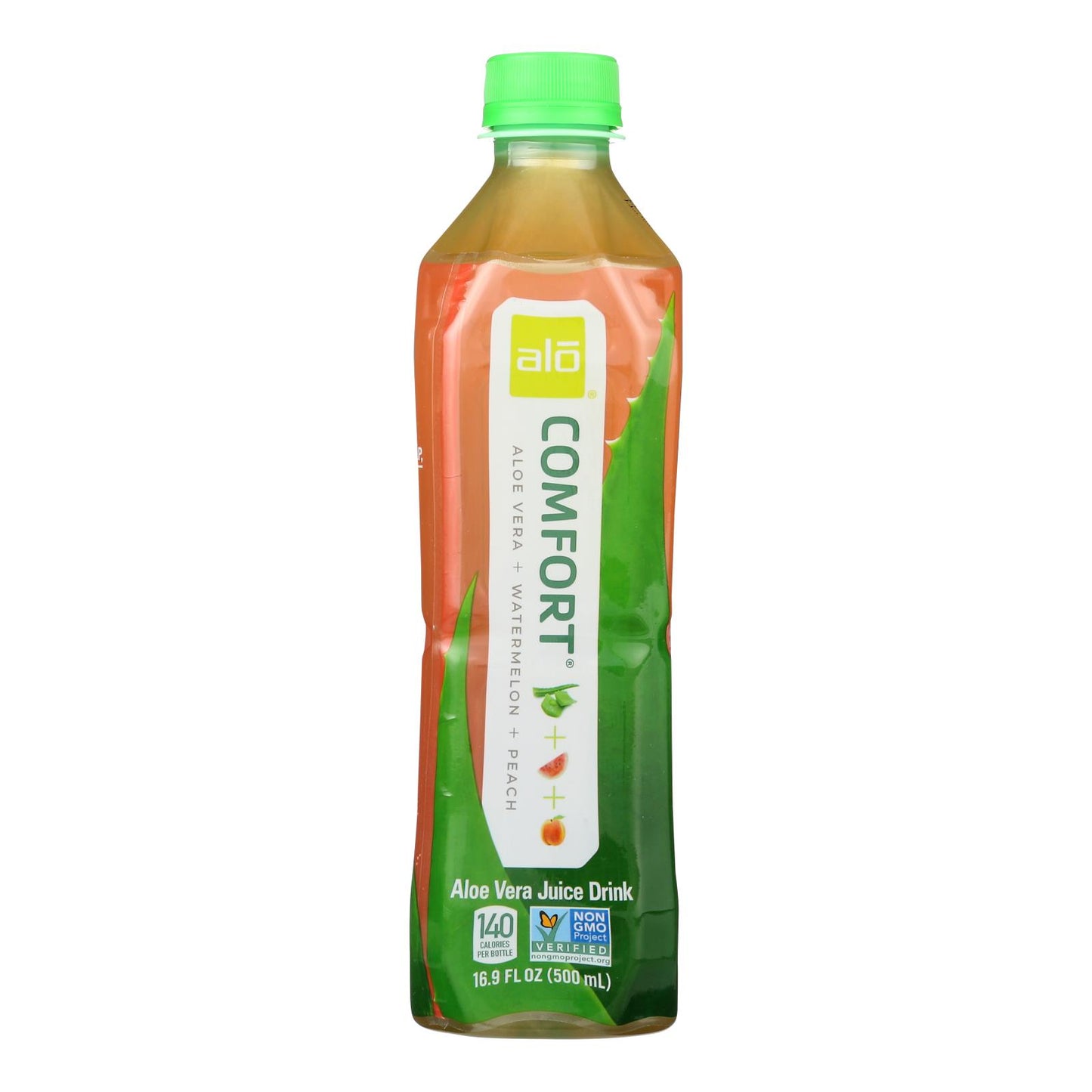 Alo Original Comfort Aloe Vera Juice Drink - Watermelon and Peach - Case of 12 - 16.9 fl Ounce.