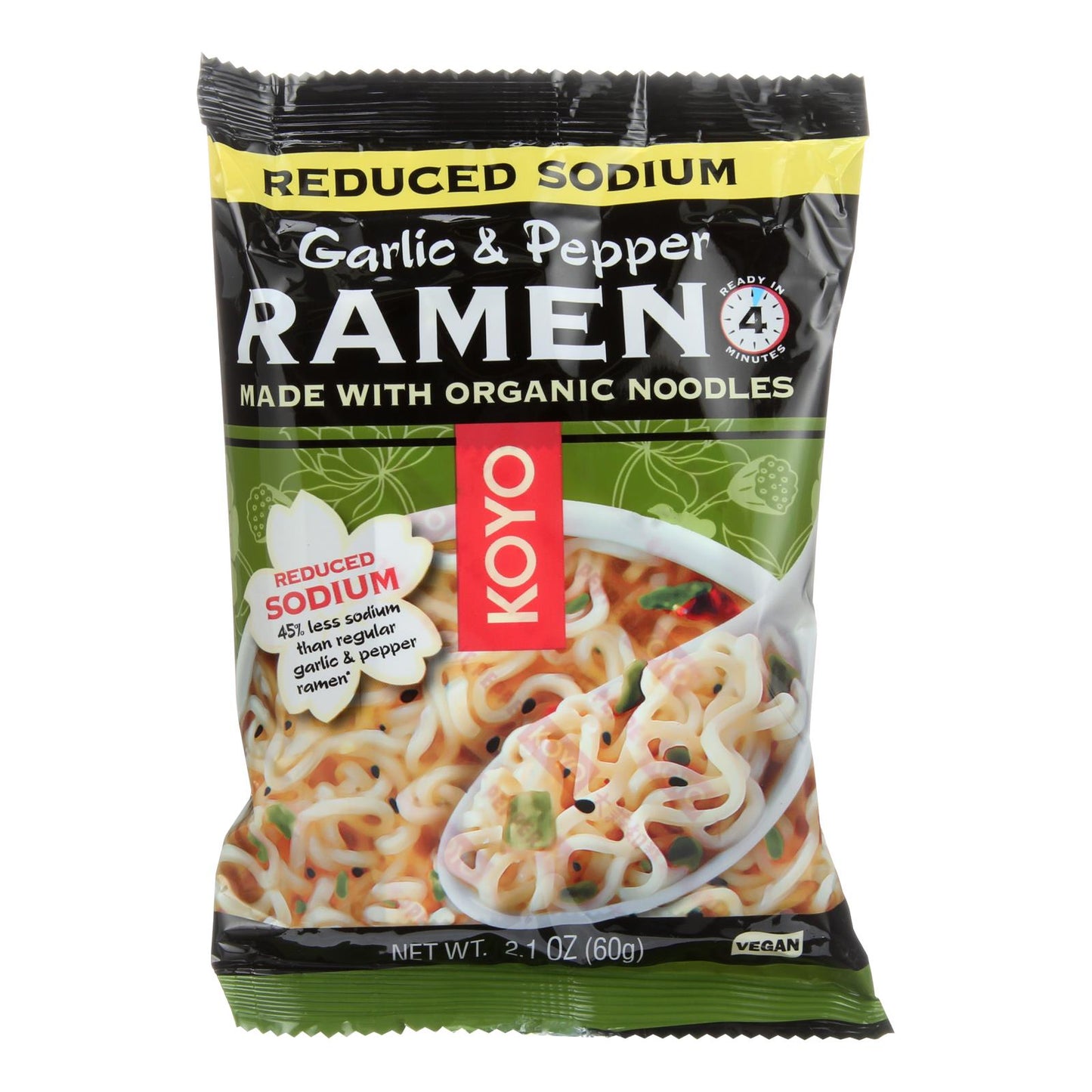 Koyo Garlic Pepper Reduced Sodium Ramen - Case of 12 - 2.1 Ounce