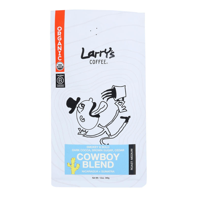 Larry's Coffee Cowboy Whole Bean Coffee Blend  - Case of 6 - 12 Ounce