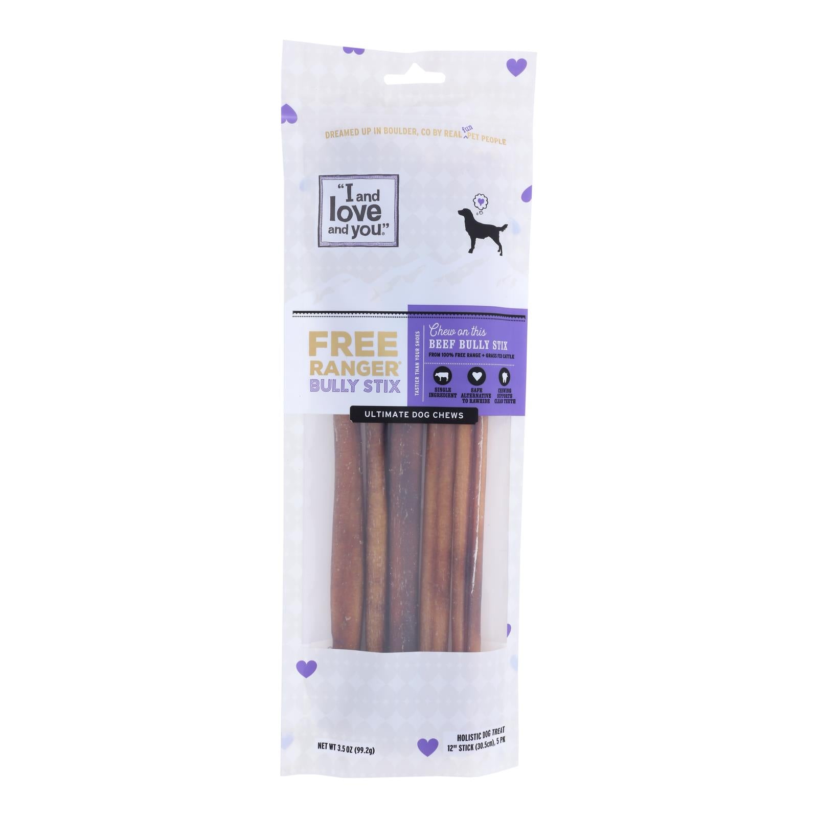 I And Love And You's Free Ranger Bully Stix Dog Chews  - Case of 6 - 5 Count