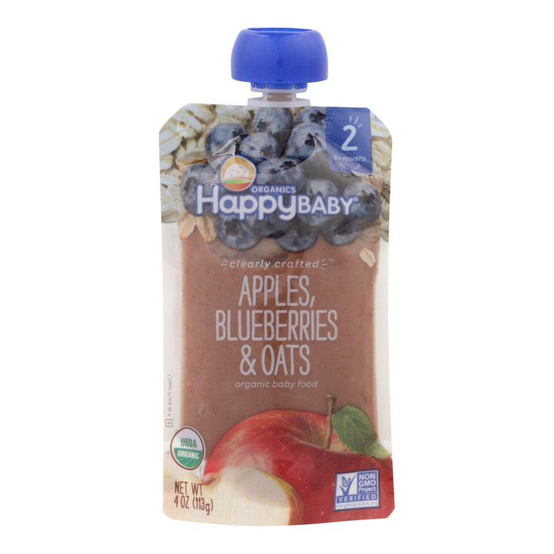 Happy Baby Happy Baby Clearly Crafted - Apple Blueberries and Oats - Case of 16 - 4 Ounce.