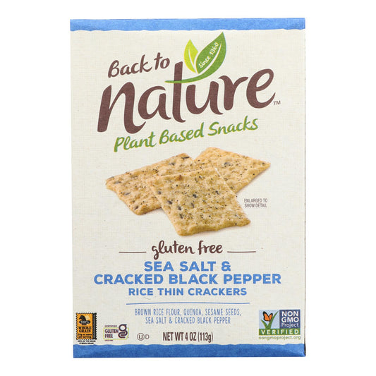 Back To Nature Crackers - Sea Salt and Cracked Black Pepper Rice - Case of 12 - 4 Ounce.