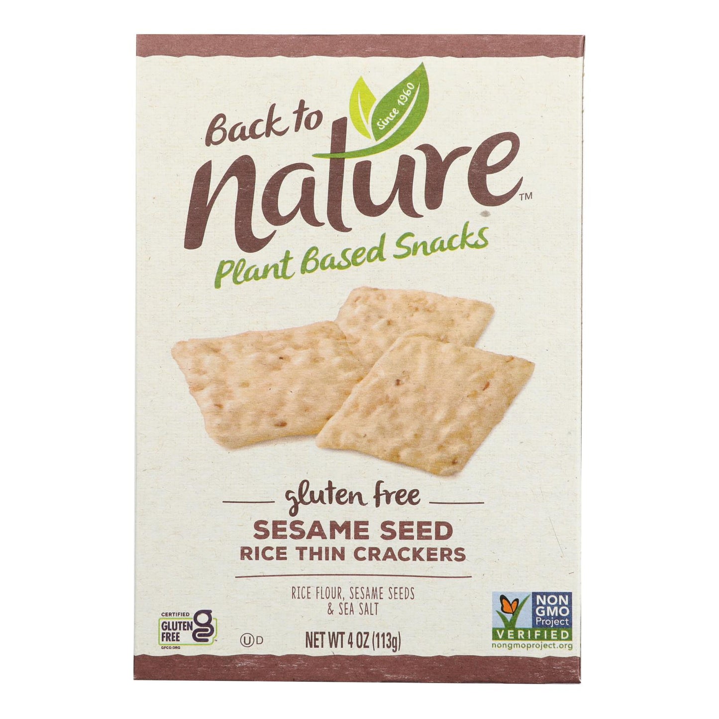 Back To Nature Sesame Seed Rice Thin Crackers - Rice and Sesame Seeds - Case of 12 - 4 Ounce.