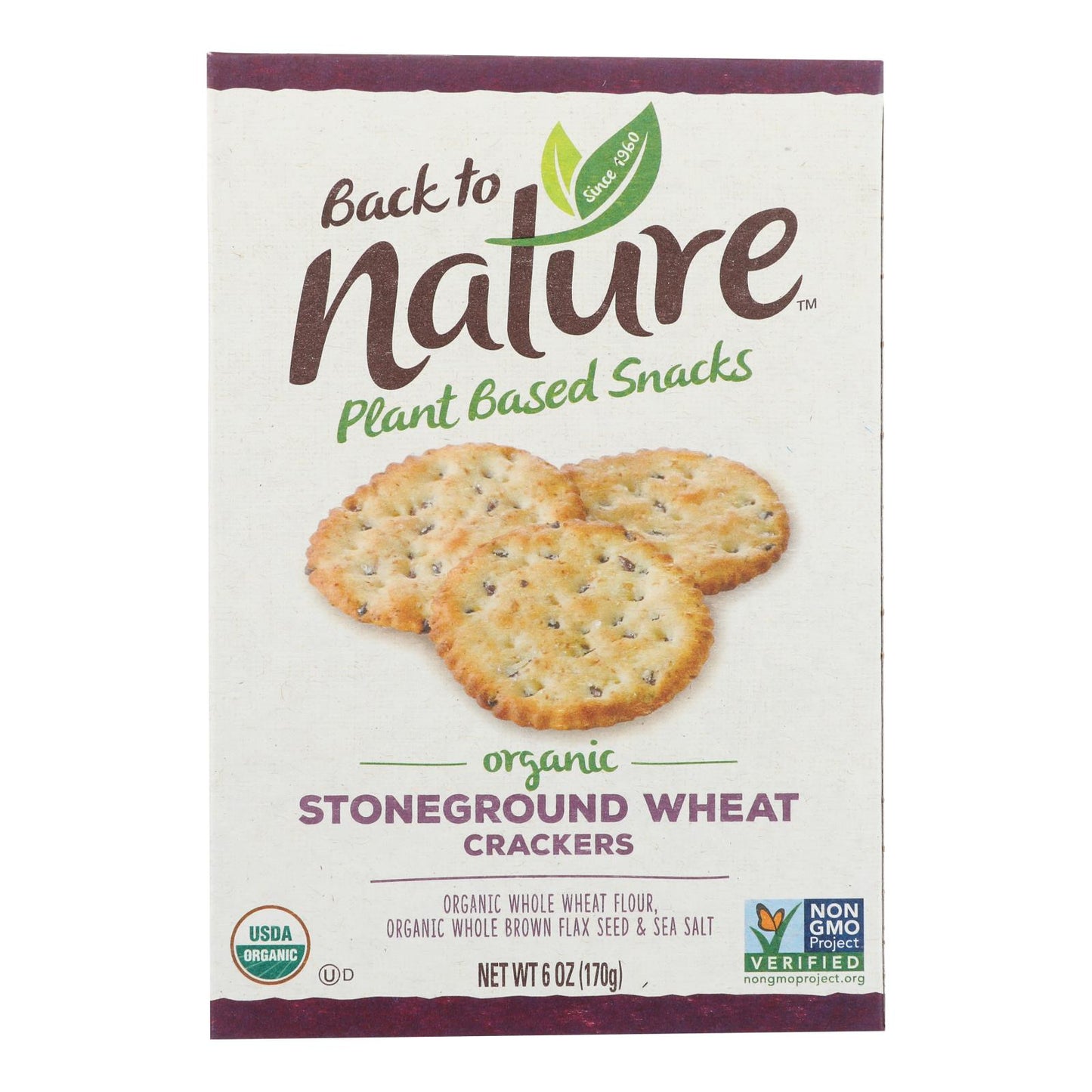 Back To Nature Crackers - Organic Stoneground Wheat - Case of 6 - 6 Ounce.