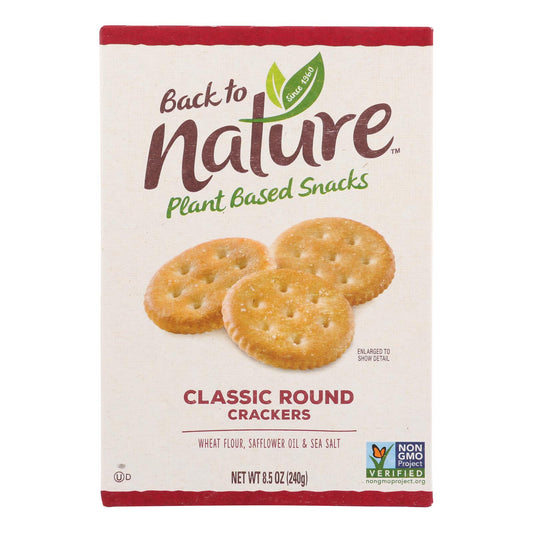 Back To Nature Classic Round Crackers - Safflower Oil and Sea Salt - Case of 6 - 8.5 Ounce.