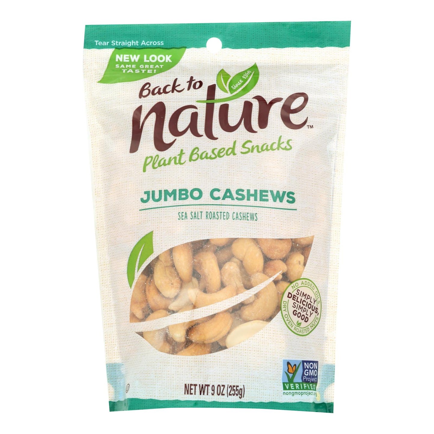 Back To Nature Cashew - Sea Salt Roasted Jumbo - Case of 9 - 9 Ounce.