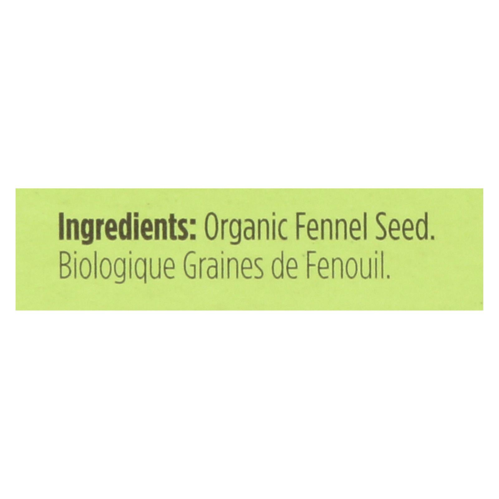 Spicely Organics - Organic Fennel Seed - Case of 6 - 0.3 Ounce.