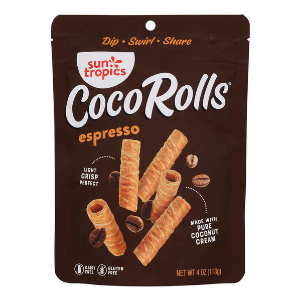 Sun Tropics Coco Rolls Espresso, Rolled Coconut Wafer  - Case of 12 - 4 Ounce