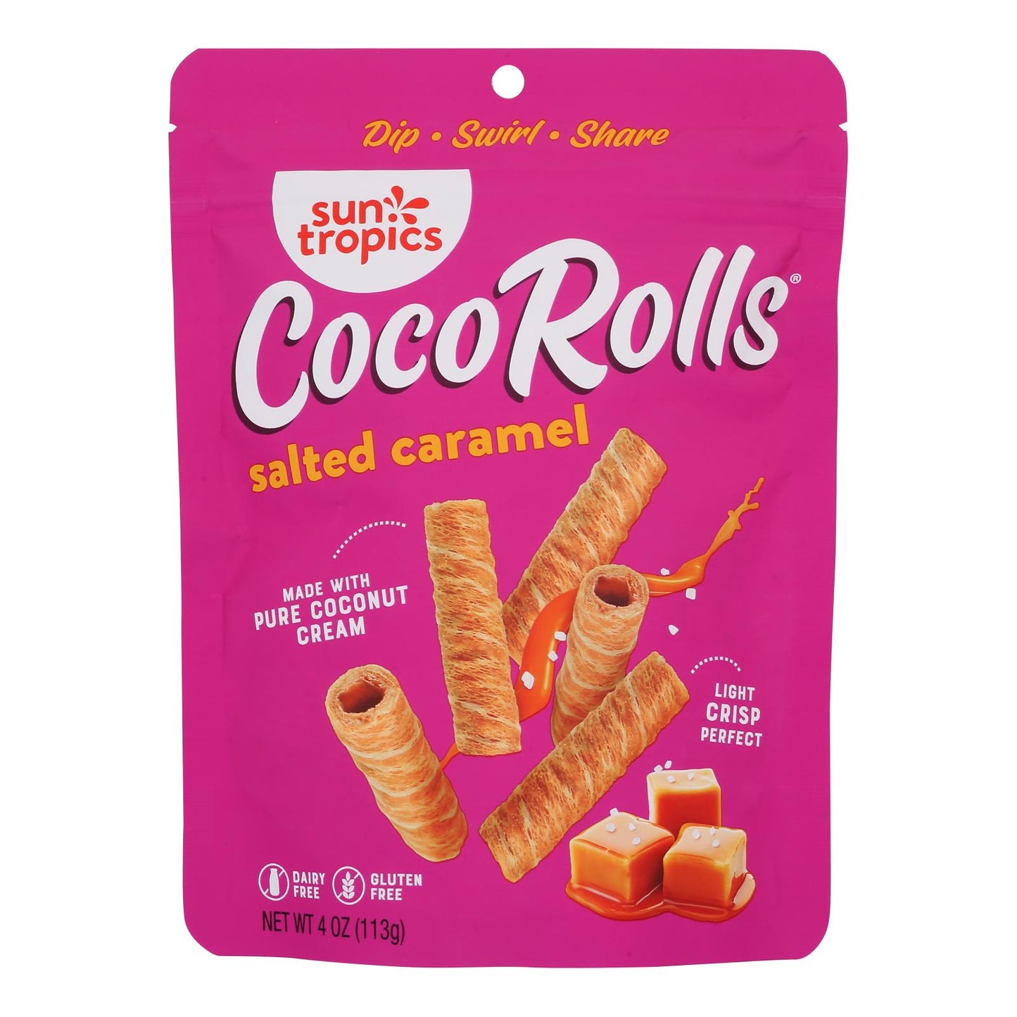 Sun Tropics Coco Rolls Salted Caramel, Rolled Coconut Wafer  - Case of 12 - 4 Ounce