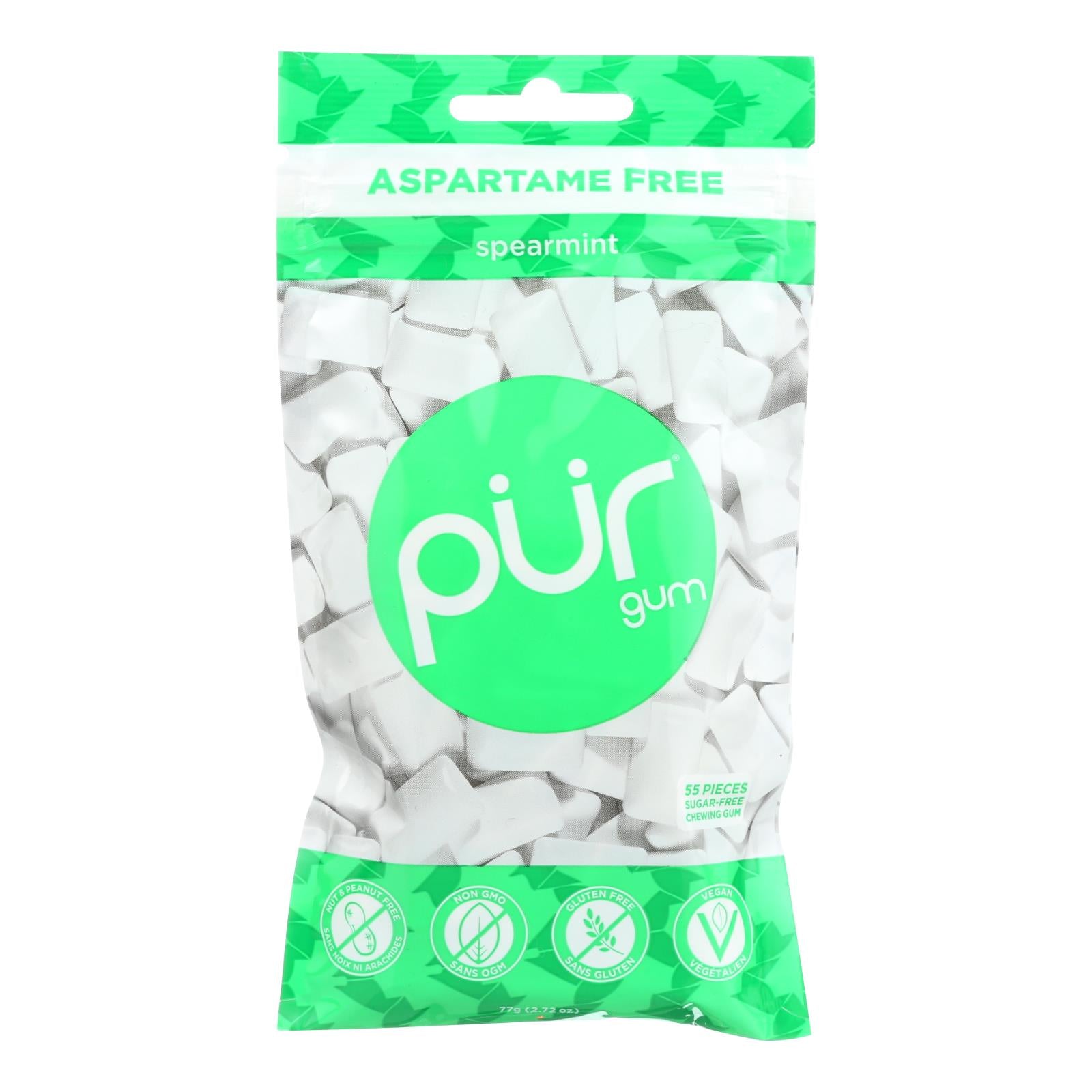 Pur Spearmint Gum  - Case of 12 - 2.72 Ounce
