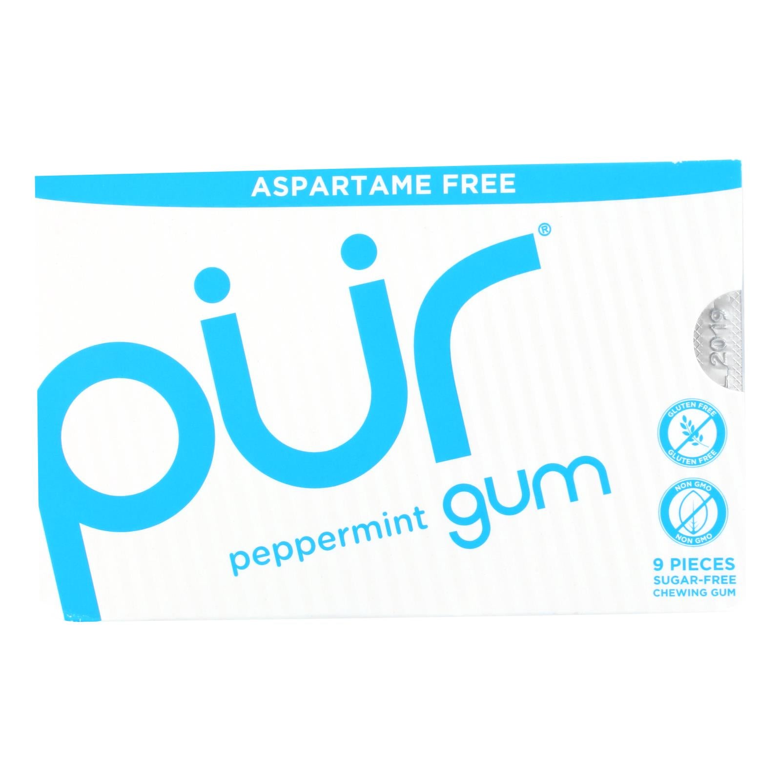 Pur Gum - Peppermint - Aspartame Free - 9 Pieces - 12.6 g - Case of 12