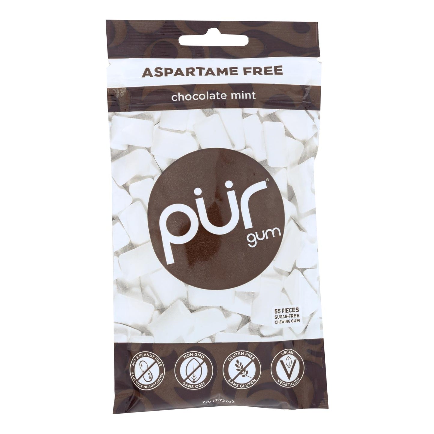 Pur Gum Sugar Free Gum - Chocolate Mint - Case of 12 - 77 GM