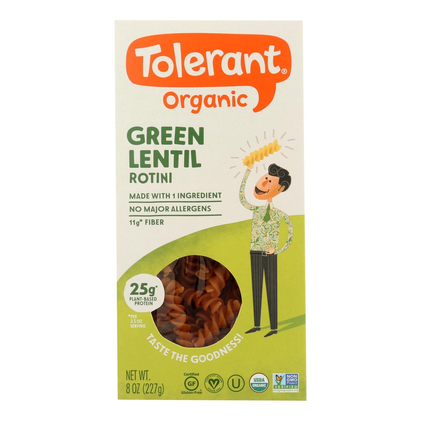 Tolerant - Pasta Green Lntl Rotini - Case of 6 - 8 Ounce