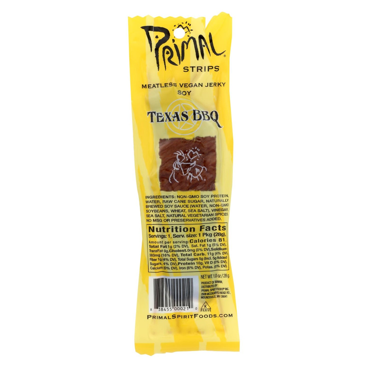 Primal Strips Vegan Jerky - Meatless - Soy - Texas BBQ - 1 Ounce - Case of 24