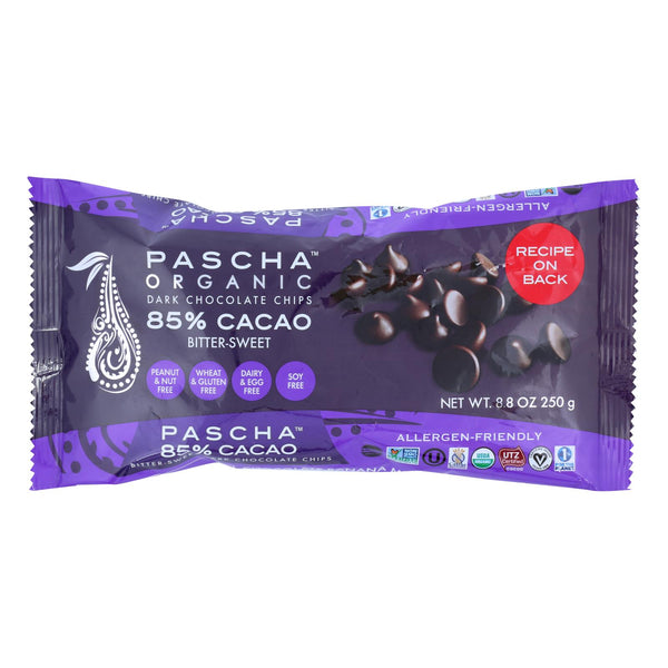 Pascha Organic Chocolate Chips -Bitter-Sweet Dark 85% - Case of 6 - 8.8 Ounce