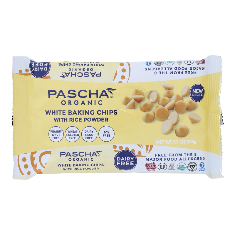 Pascha Organic Rice Milk Chocolate Baking Chips - White Chocolate - Case of 8 - 7 Ounce