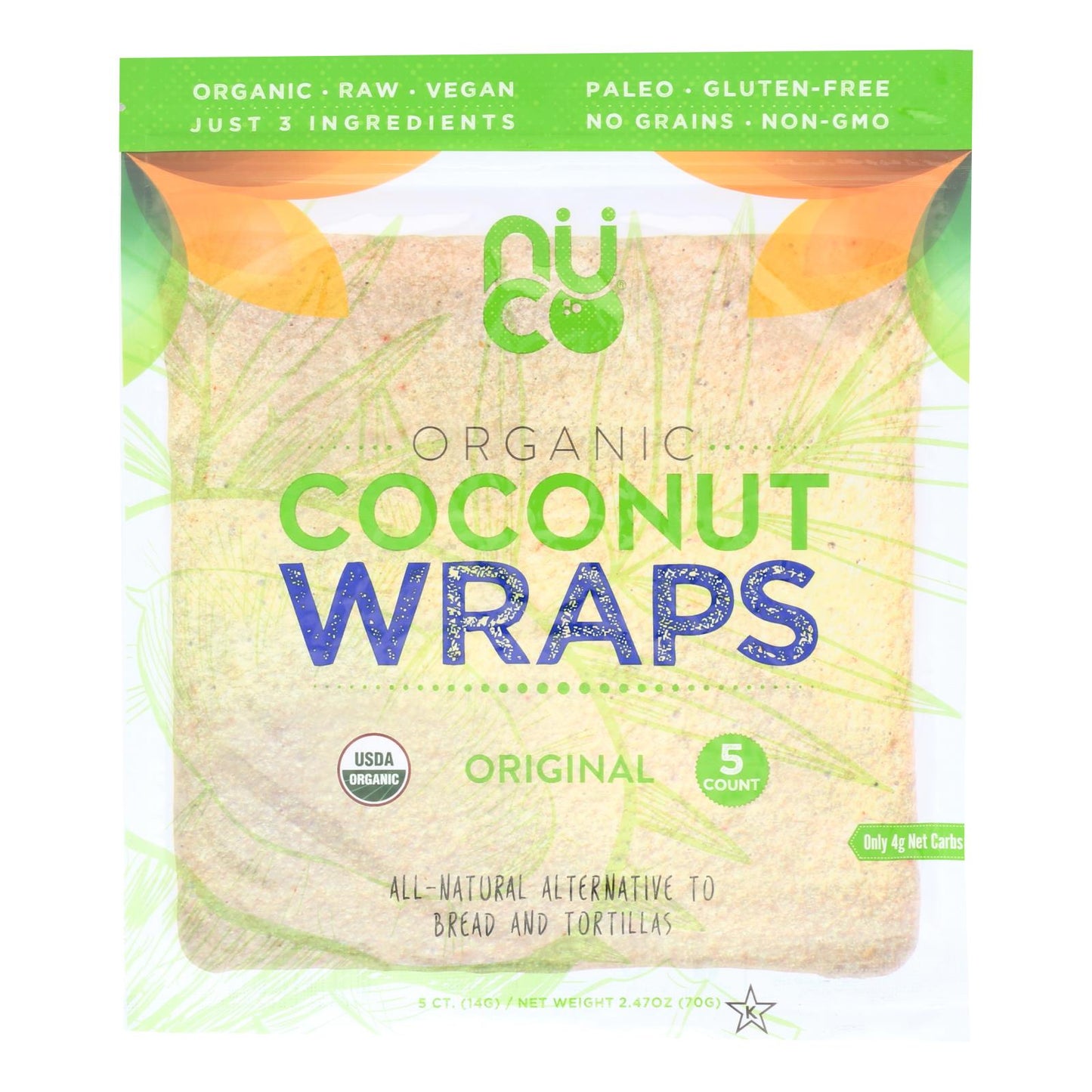 Nuco Original Organic Coconut Wraps  - Case of 12 - 2.47 Ounce