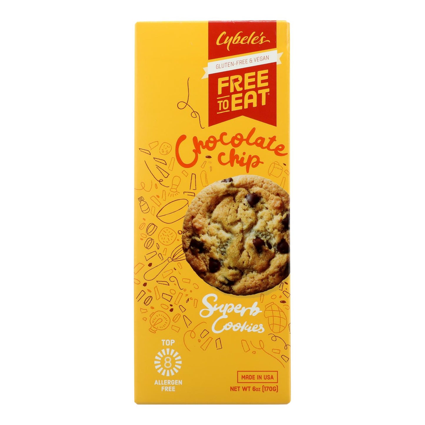 Cybel's Free To Eat Chocolate Chip Cookies - Case of 6 - 6 Ounce.