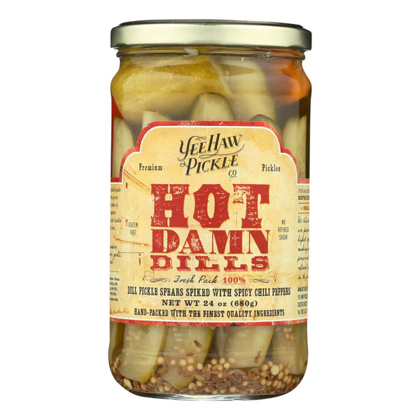 Yee-Haw Pickle Dills Pickle - Hot Damn - Case of 6 - 24 Ounce.