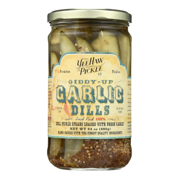 Yee-Haw Pickle Dills Pickle - Giddy Up Garlic - Case of 6 - 24 Ounce.