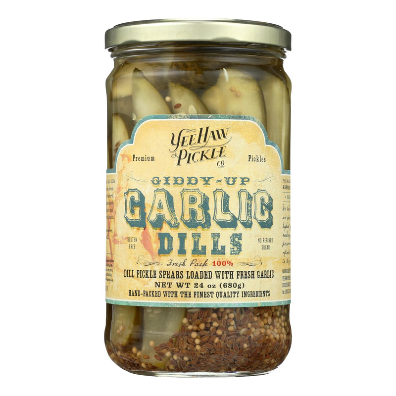 Yee-Haw Pickle Dills Pickle - Giddy Up Garlic - Case of 6 - 24 Ounce.