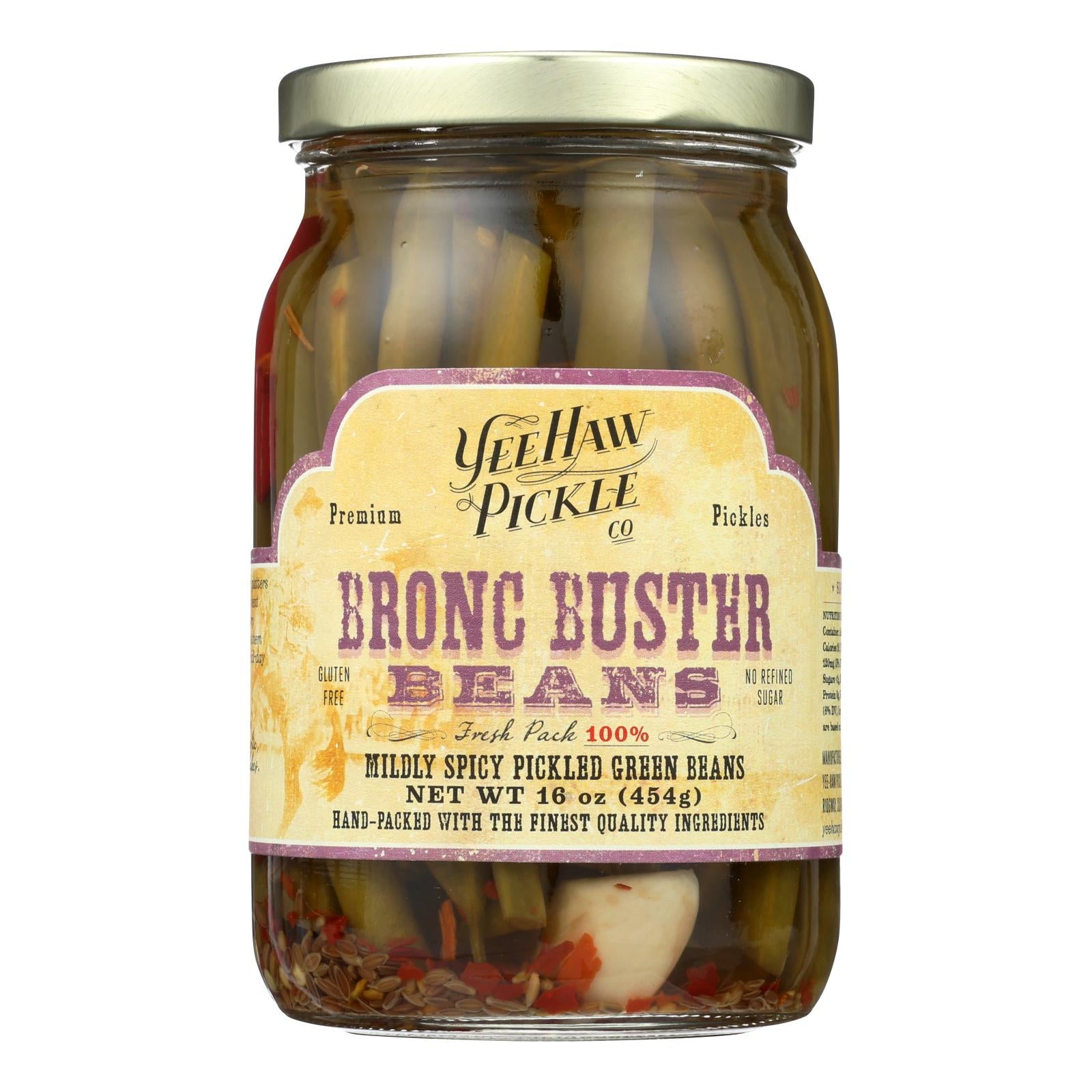 Yee-Haw Pickle Company Mildly Spicy Pickled Green Beans - Case of 6 - 16 Ounce