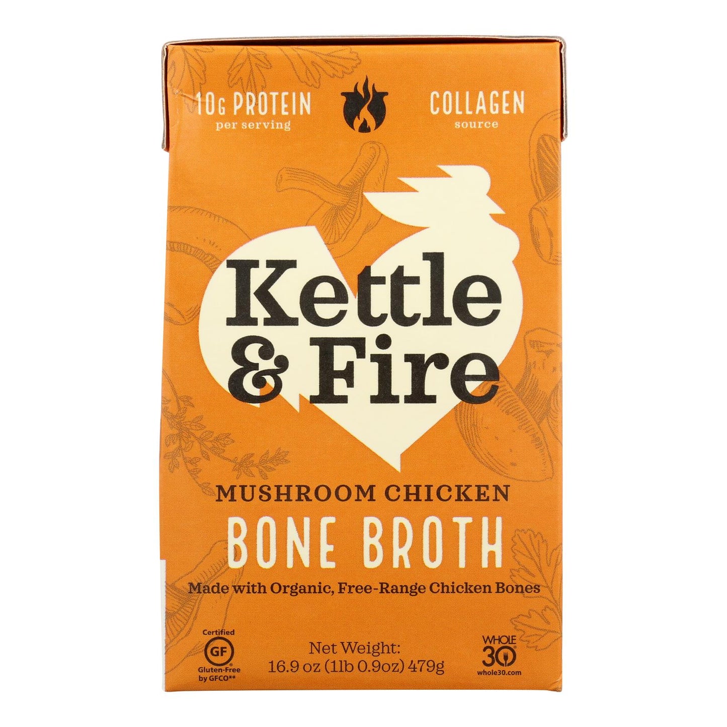 Kettle & Fire Mushroom Chicken Bone Broth  - Case of 6 - 16.9 Ounce