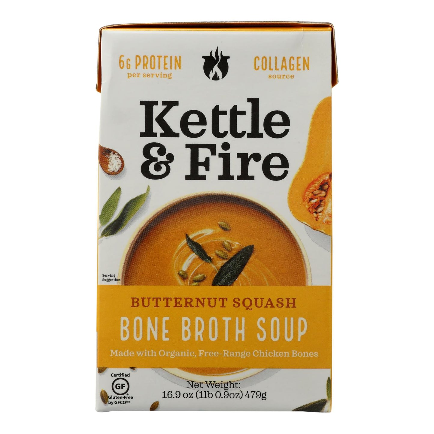 Kettle and Fire Soup - Butternut Squash Soup - Case of 6 - 16.9 Ounce.