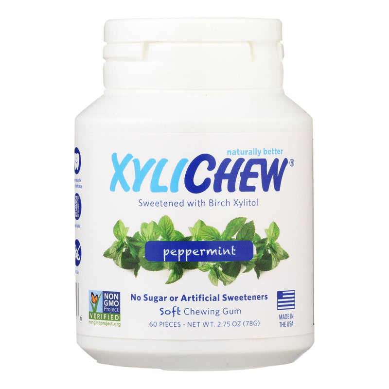 XyliChew Chewing Gum - Sugar Free Peppermint - 60 Piece Jar - Case of 4