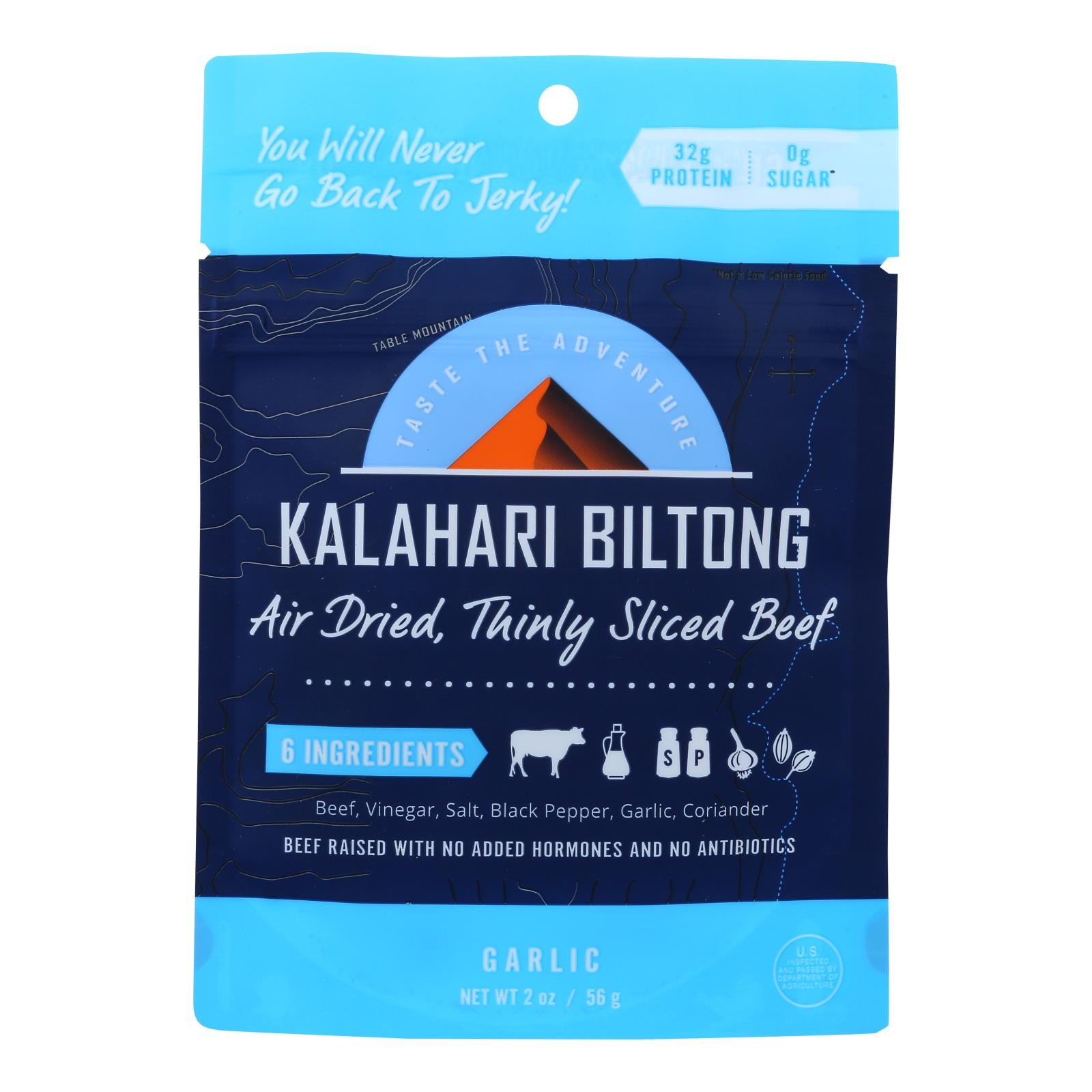 Kalahari Biltong Garlic Air-Dried Sliced Beef - Case of 8 - 2 Ounce