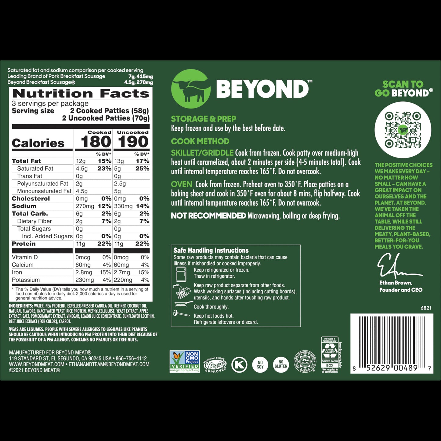 Beyond Meat Beyond Breakfast Sausage Plant Based Breakfast Patties 7.4 Ounce Size - 12 Per Case.