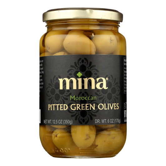 Mina - Olives Green Pitted - Case of 6 - 12.5 Ounce