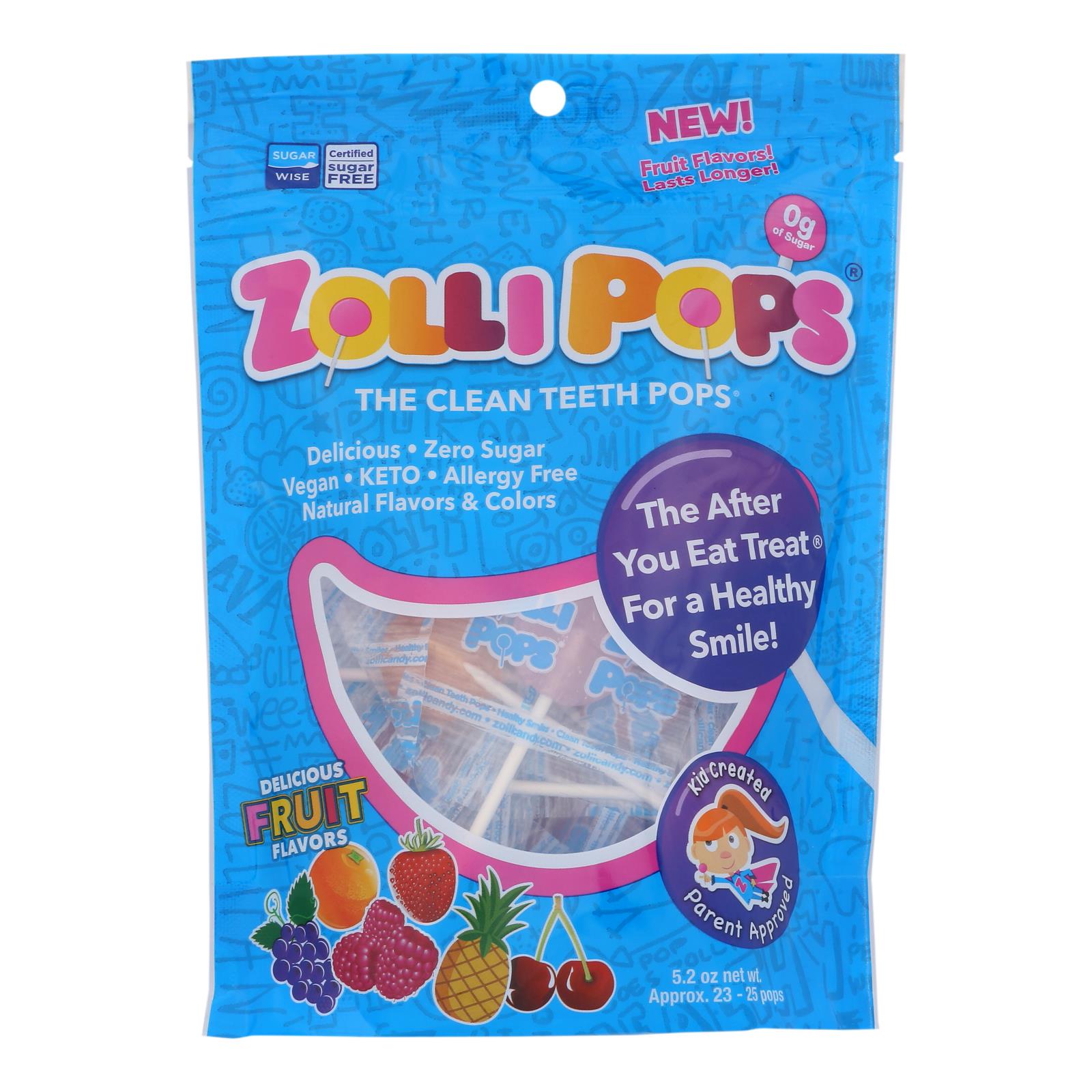Zolli Pops - Candy Assorted Fruit 25 Count - Case of 16-5.2 Ounce