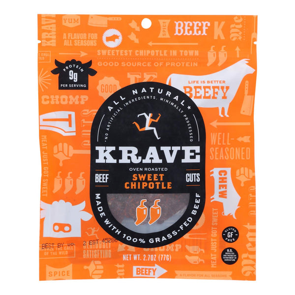 Krave Beef Jerky - Sweet Chipotle - Case of 8 - 2.7 Ounce.