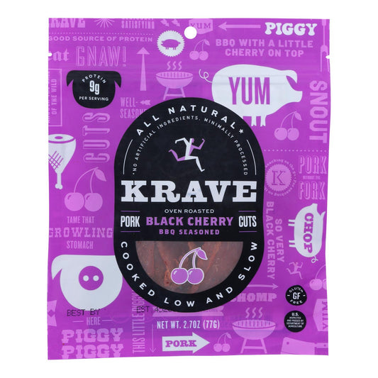 Krave Pork Jerky - Black Cherry Barbeque - Case of 8 - 2.7 Ounce.