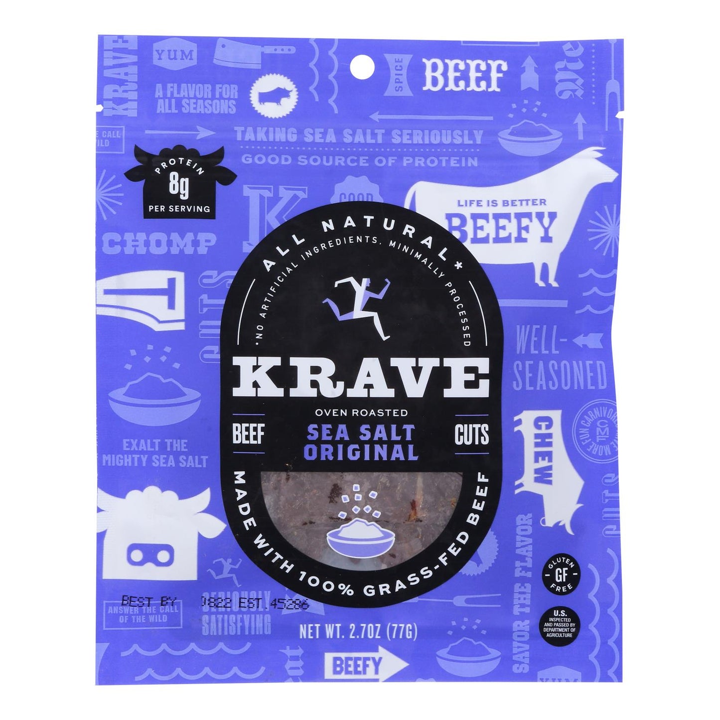 Krave Beef Jerky - Sea Salt Original - Case of 8 - 2.7 Ounce