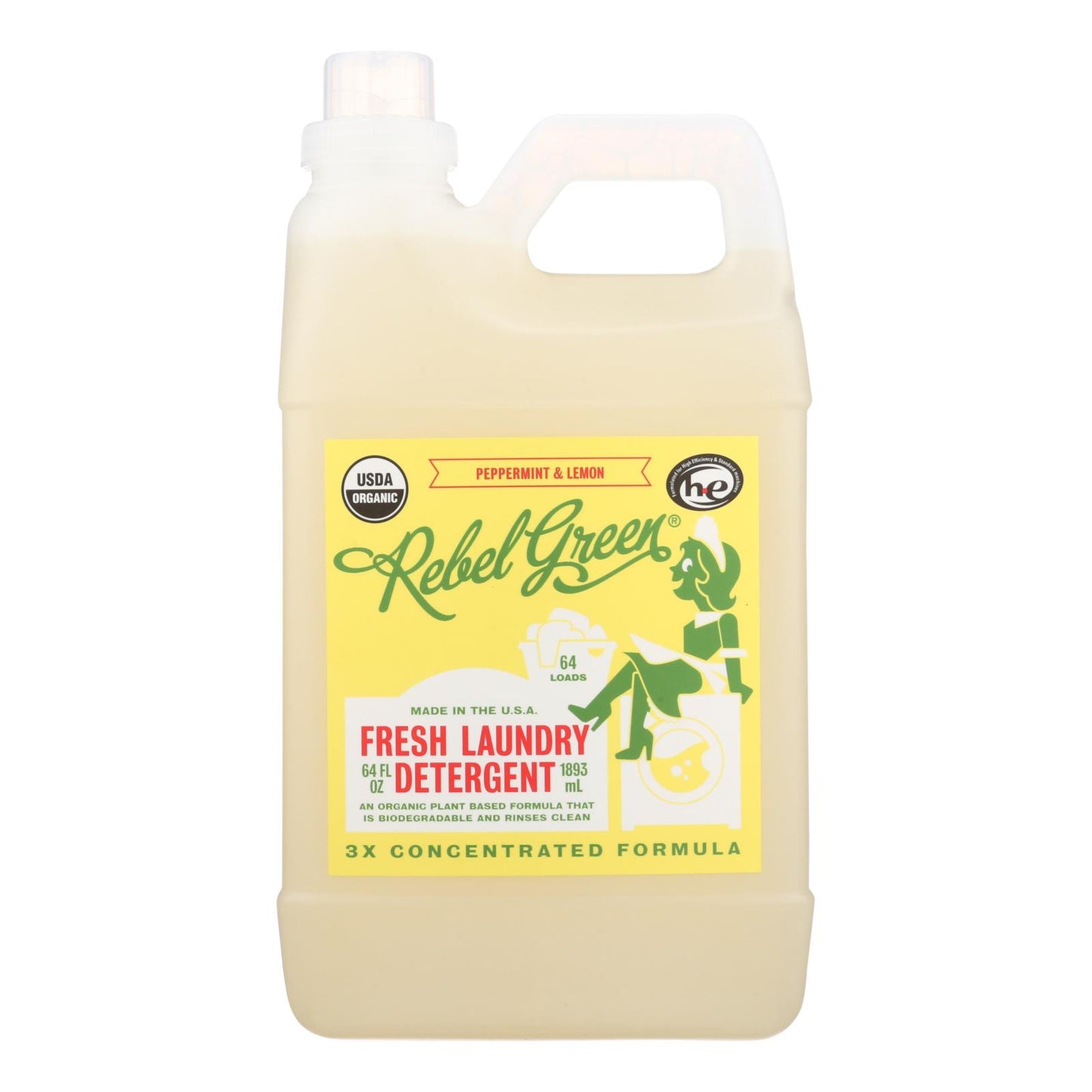 Rebel Green Laundry Detergent - Organic - Peppermint and Lemon - Case of 4 - 64 fl Ounce