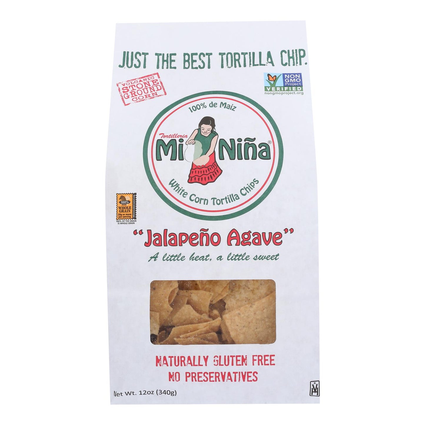 Mi Nina's White Corn Tortilla Chips With Jalapeno Aguave  - Case of 9 - 12 Ounce