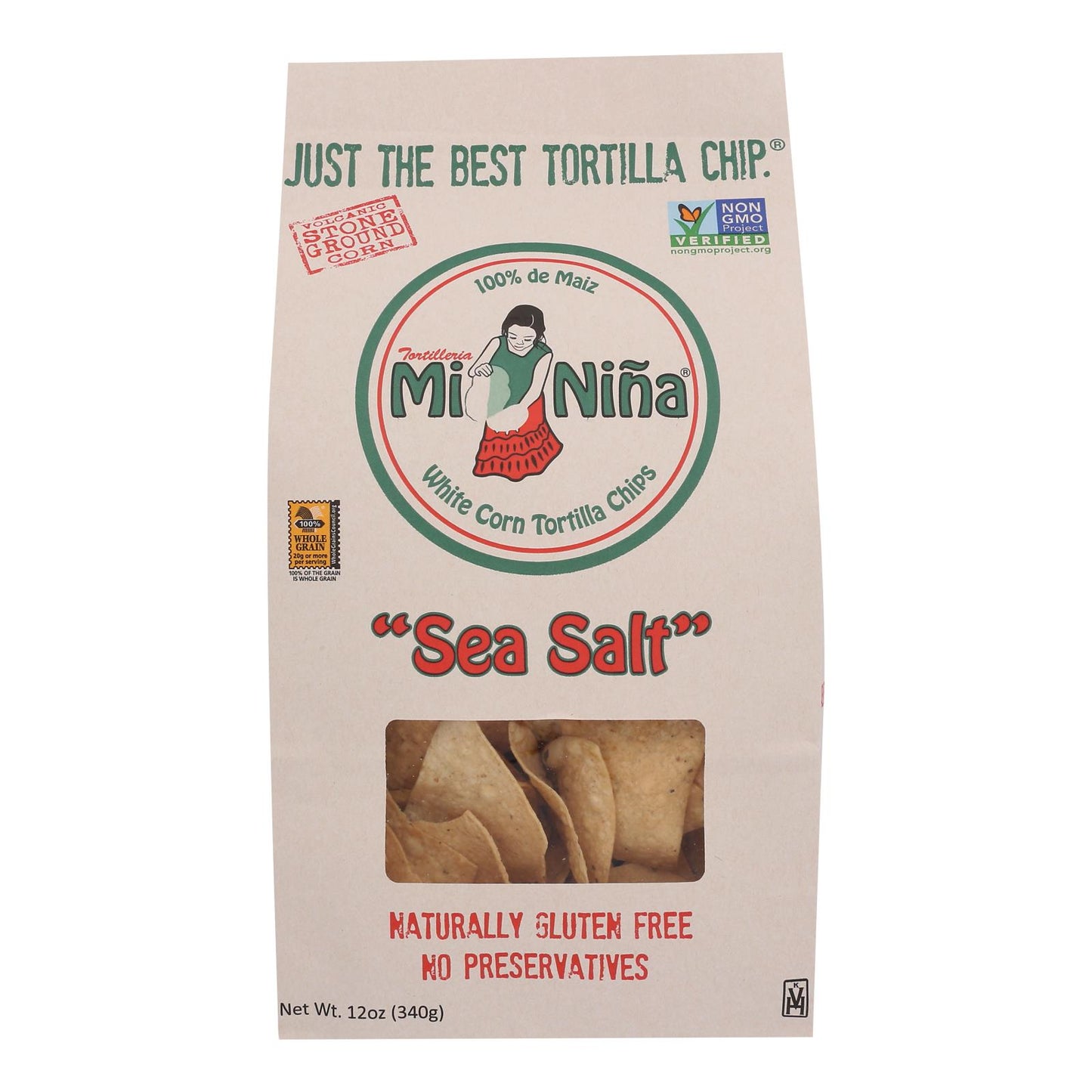 Mi Nina's White Corn Tortilla Chips With Sea Salt  - Case of 9 - 12 Ounce