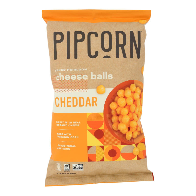 Pipcorn - Cheese Balls Cheddar - Case of 12 - 4.5 Ounce