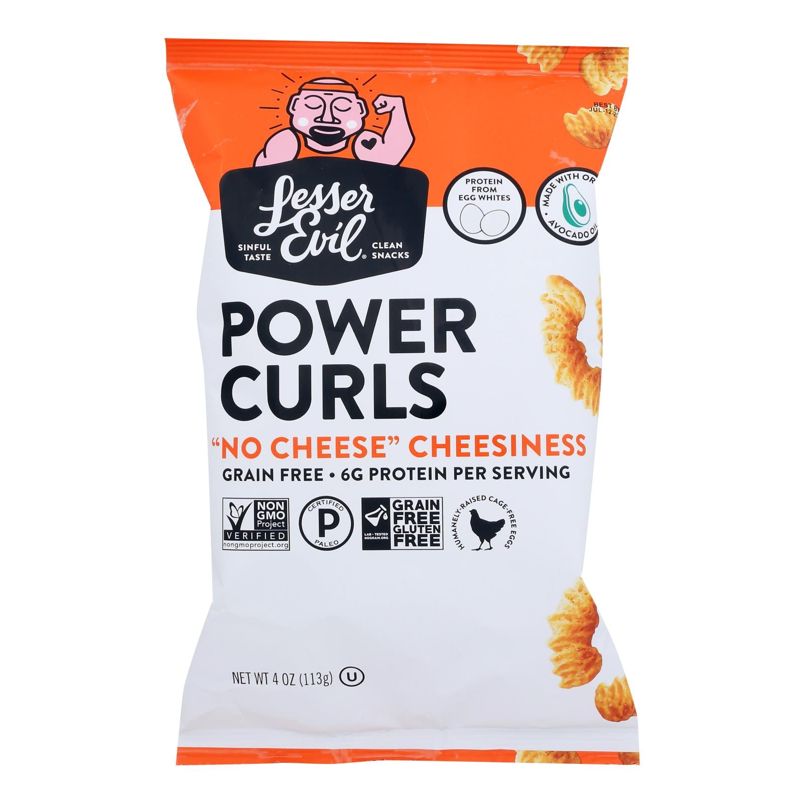 Lesser Evil - Power Curls No-Cheese Cheesiness - Case of 9 -4 Ounce