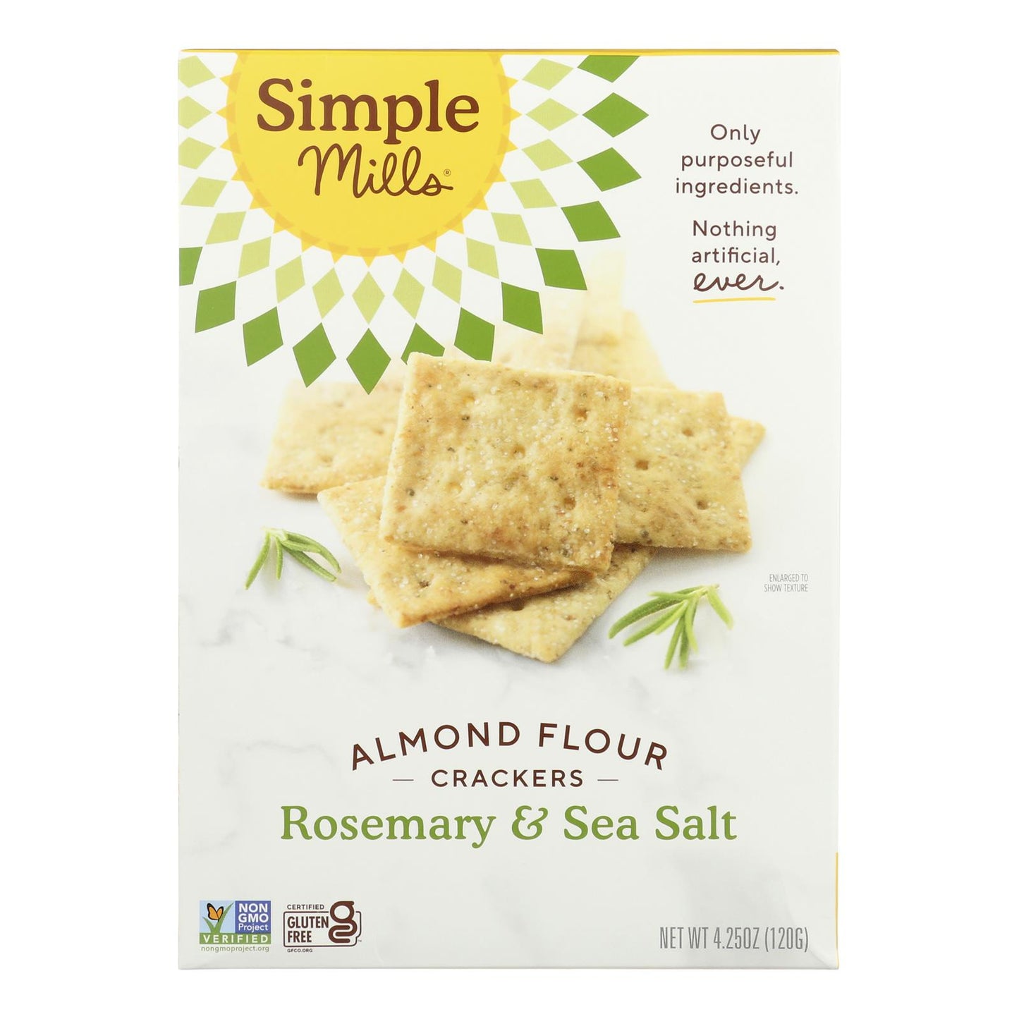 Simple Mills Rosemary and Sea Salt Almond Flour Crackers - Case of 6 - 4.25 Ounce.