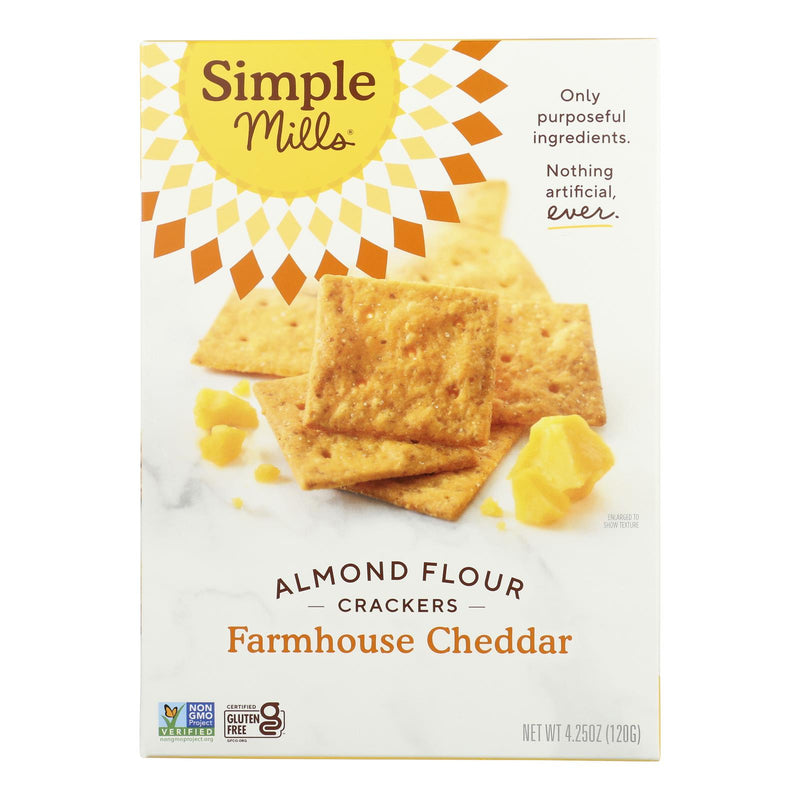 Simple Mills Farmhouse Cheddar Almond Flour Crackers - Case of 6 - 4.25 Ounce.