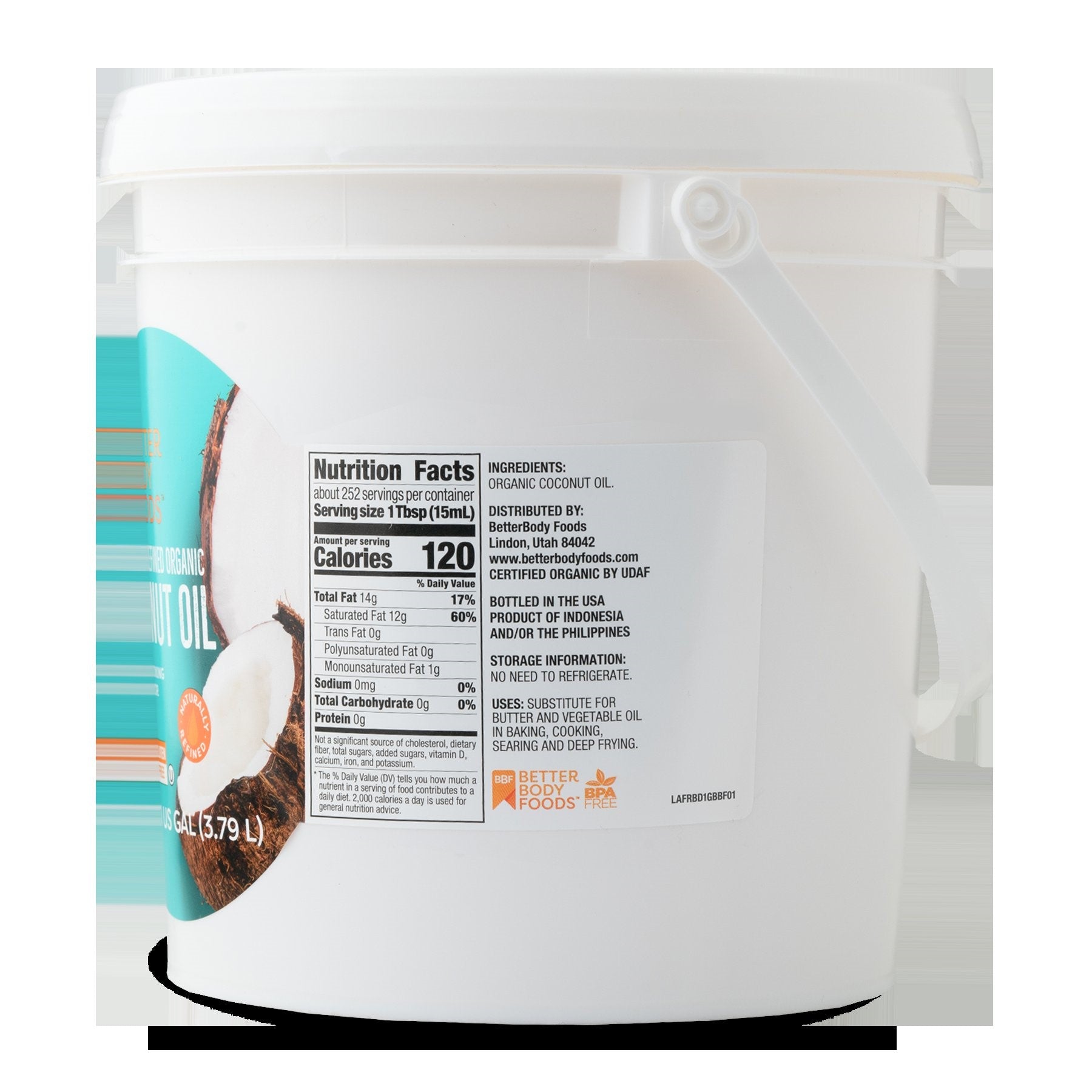 Betterbody Foods Organic Naturally Refined Coconut Oil 1 Gallon - 1 Per Case.